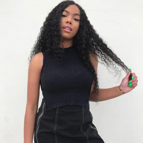 beatiful women with deep curly hair style look